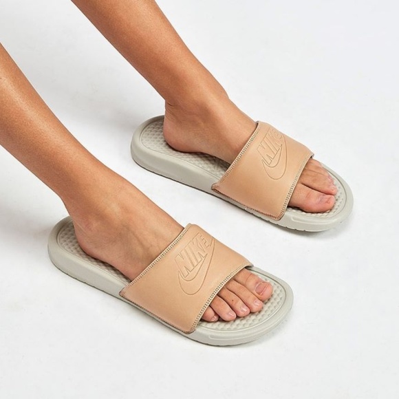 tan nike flip flops